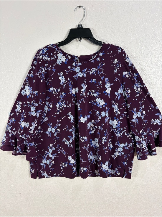 Karl Lagerfeld Tops - KARLLAGERFELD,Size 2X,Women's Plum Floral Ruffle-Sleeve Blouse